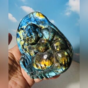 Labradorite Buddha Hand Carved Blue Flash 4"  Crystal Transformation Healing